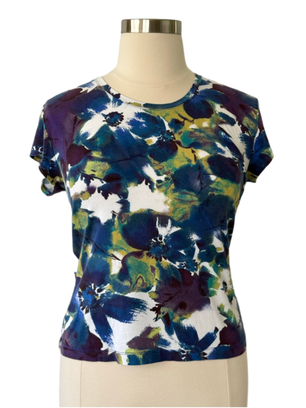 Women's Chico's Floral Short Sleeve Tee, Size 16 Blue and Purple (Chico’s 3)